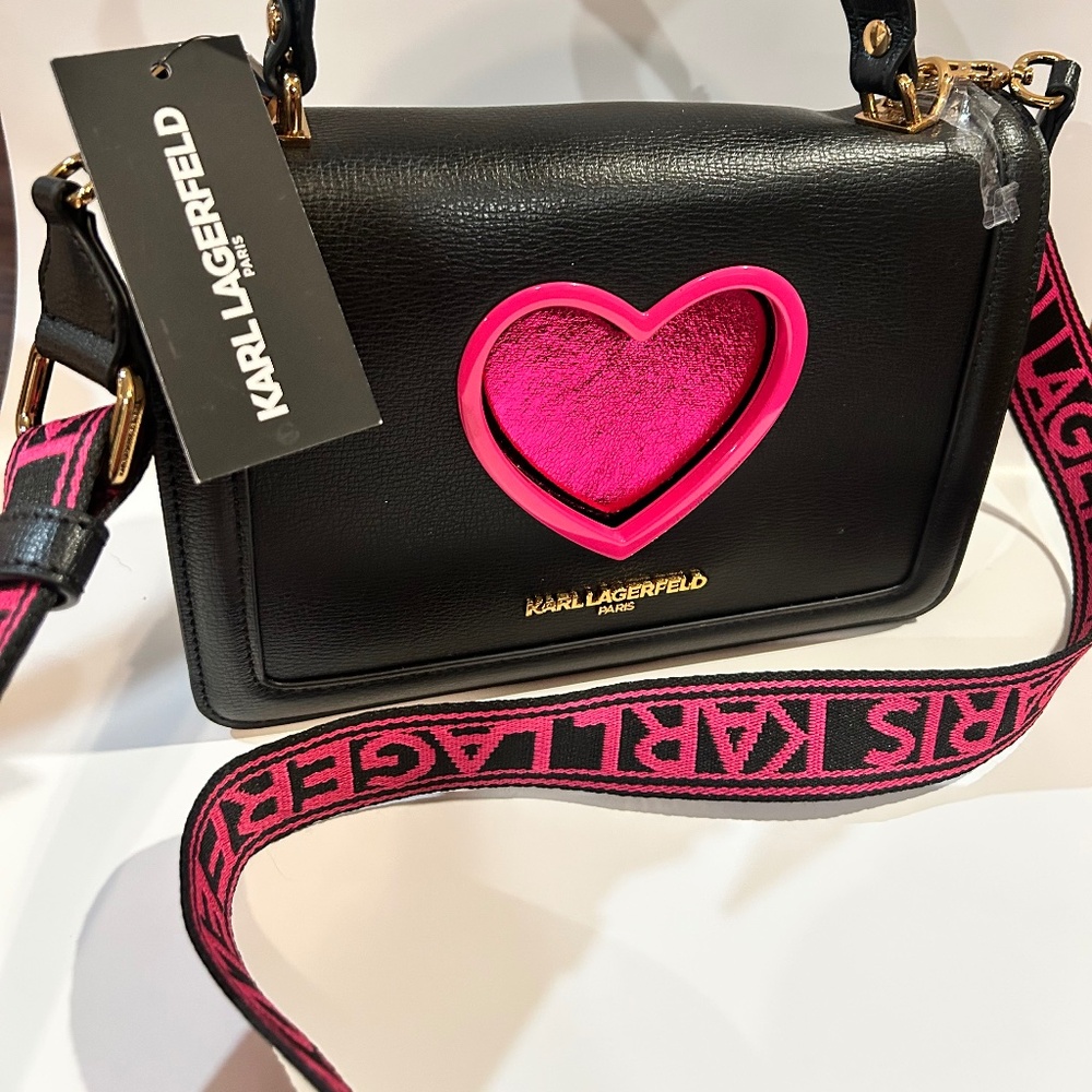 NWT Authentic Black & Pink Karl Lagerfeld Paris Legacy Simone Crossbody Bag
